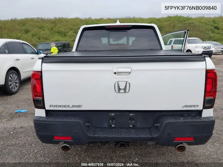 2022 Honda Ridgeline Rtl VIN: 5FPYK3F76NB009840 Lot: 40537838