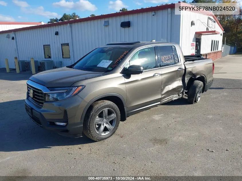 2022 Honda Ridgeline Rtl-E VIN: 5FPYK3F78NB024520 Lot: 40735973