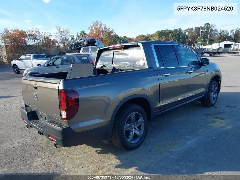 2022 Honda Ridgeline Rtl-E VIN: 5FPYK3F78NB024520 Lot: 40735973