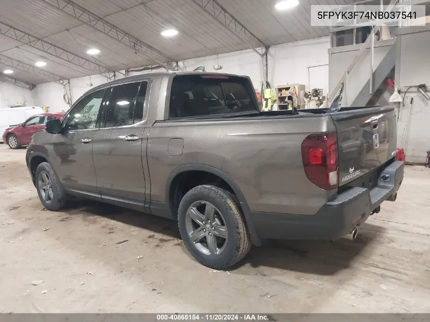 2022 Honda Ridgeline Rtl-E VIN: 5FPYK3F74NB037541 Lot: 40865154