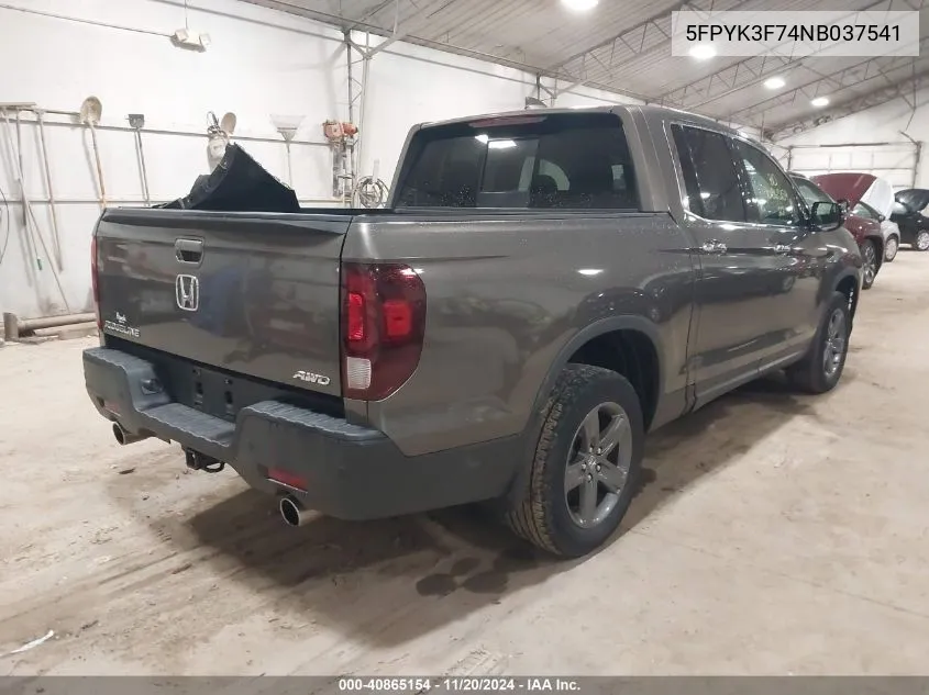 2022 Honda Ridgeline Rtl-E VIN: 5FPYK3F74NB037541 Lot: 40865154