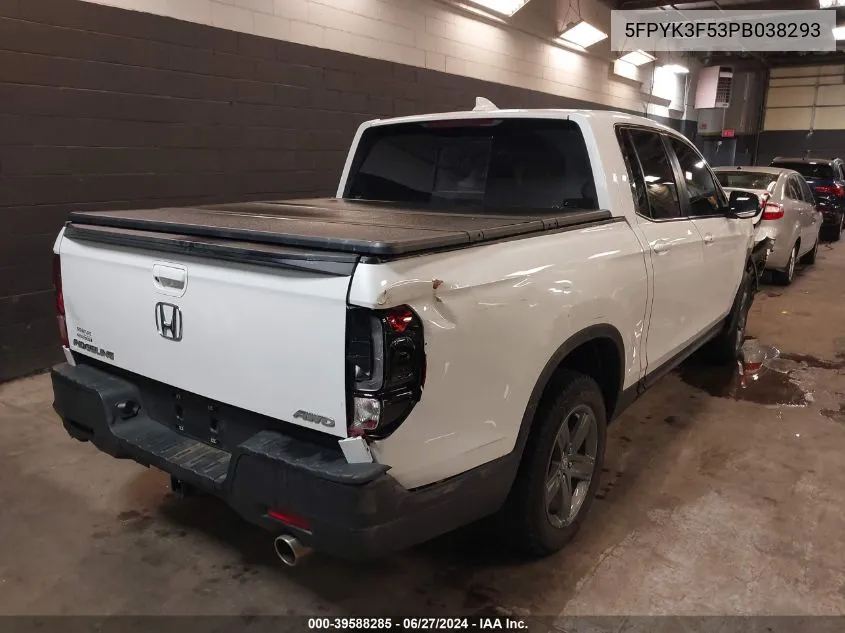 2023 Honda Ridgeline Rtl VIN: 5FPYK3F53PB038293 Lot: 39588285