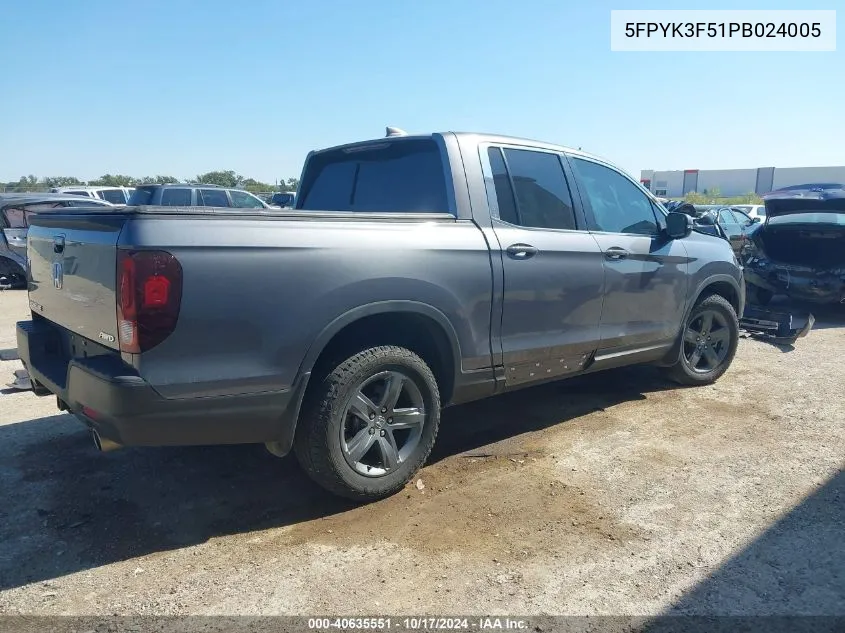 2023 Honda Ridgeline Rtl VIN: 5FPYK3F51PB024005 Lot: 40635551