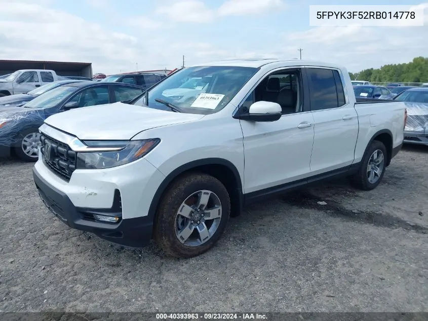 2024 Honda Ridgeline Rtl VIN: 5FPYK3F52RB014778 Lot: 40393963