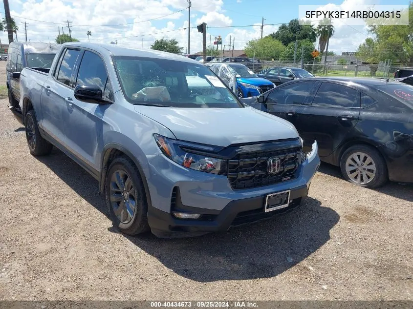 2024 Honda Ridgeline Sport VIN: 5FPYK3F14RB004315 Lot: 40434673