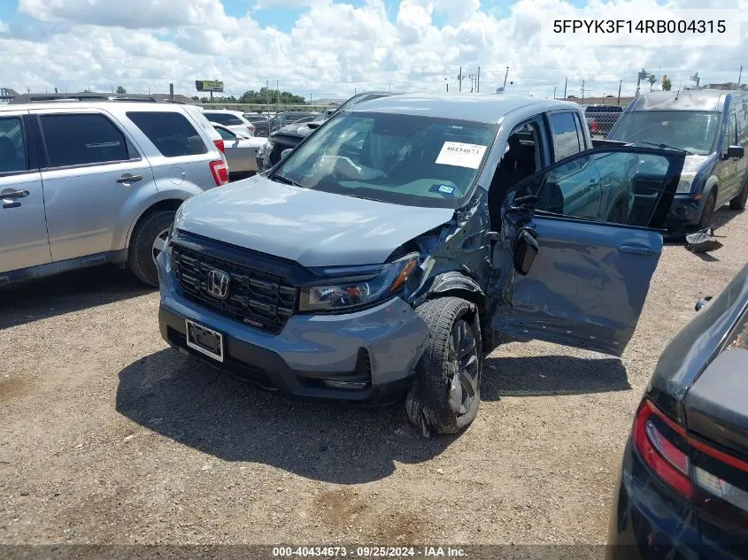 2024 Honda Ridgeline Sport VIN: 5FPYK3F14RB004315 Lot: 40434673