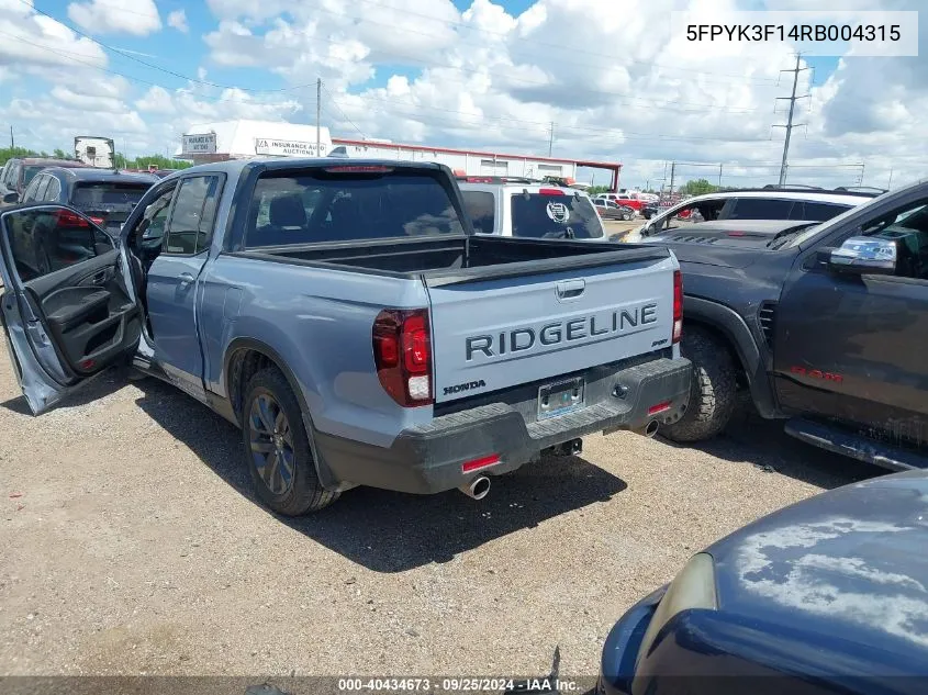 2024 Honda Ridgeline Sport VIN: 5FPYK3F14RB004315 Lot: 40434673