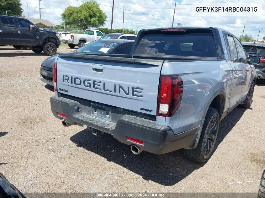 2024 Honda Ridgeline Sport VIN: 5FPYK3F14RB004315 Lot: 40434673