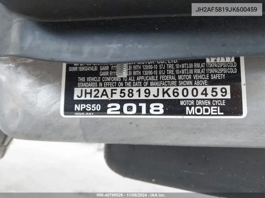 JH2AF5819JK600459 2018 Honda Nps50