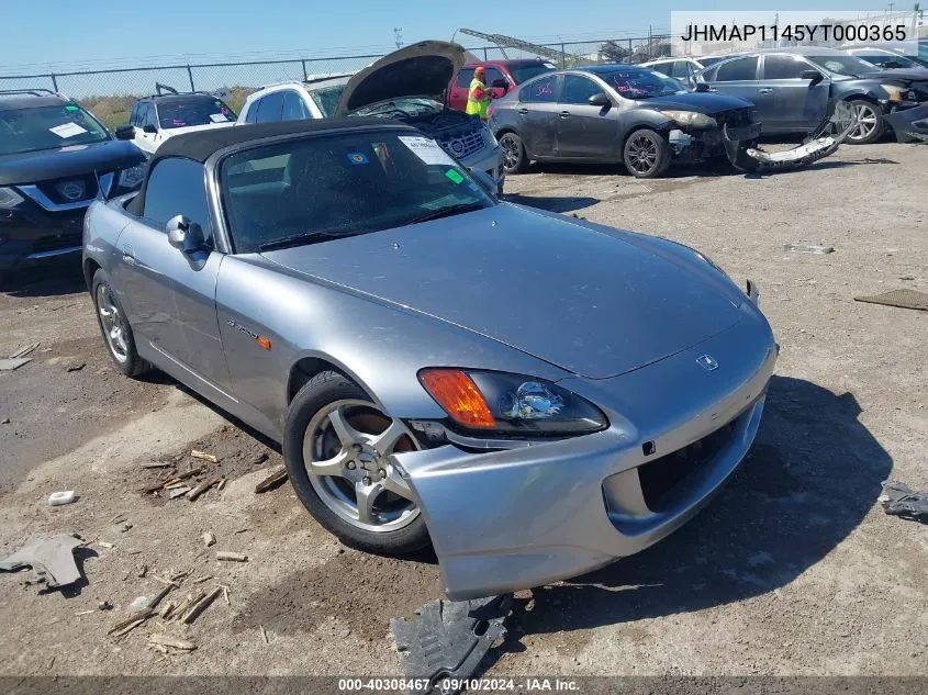 2000 Honda S2000 VIN: JHMAP1145YT000365 Lot: 40308467