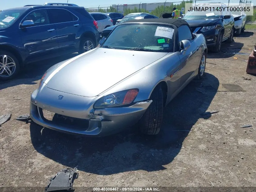 2000 Honda S2000 VIN: JHMAP1145YT000365 Lot: 40308467