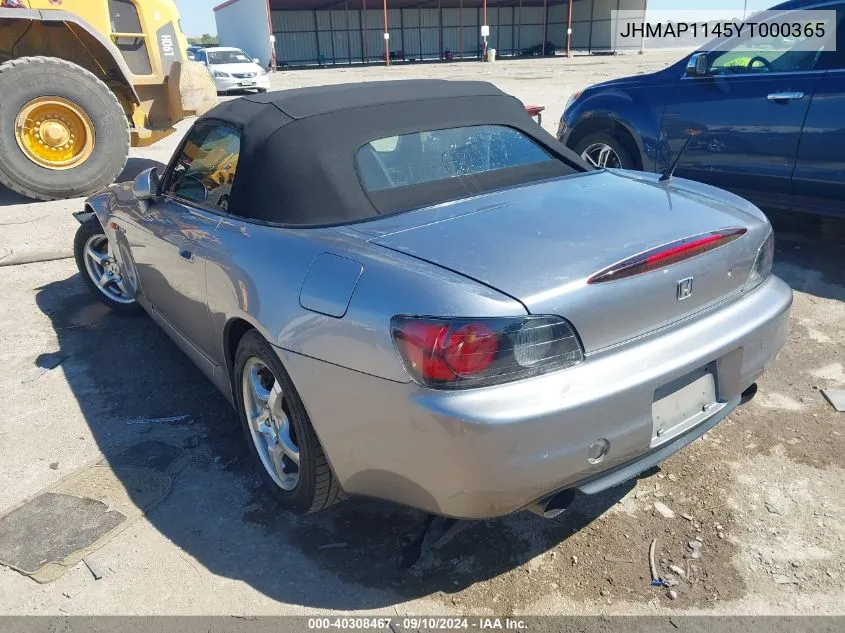 2000 Honda S2000 VIN: JHMAP1145YT000365 Lot: 40308467