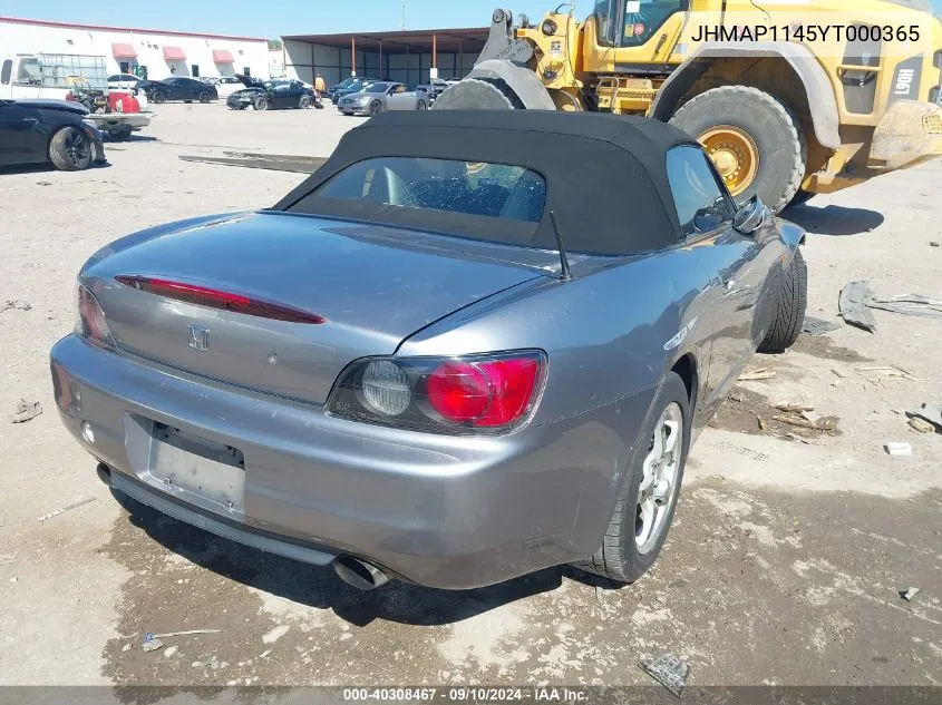 2000 Honda S2000 VIN: JHMAP1145YT000365 Lot: 40308467