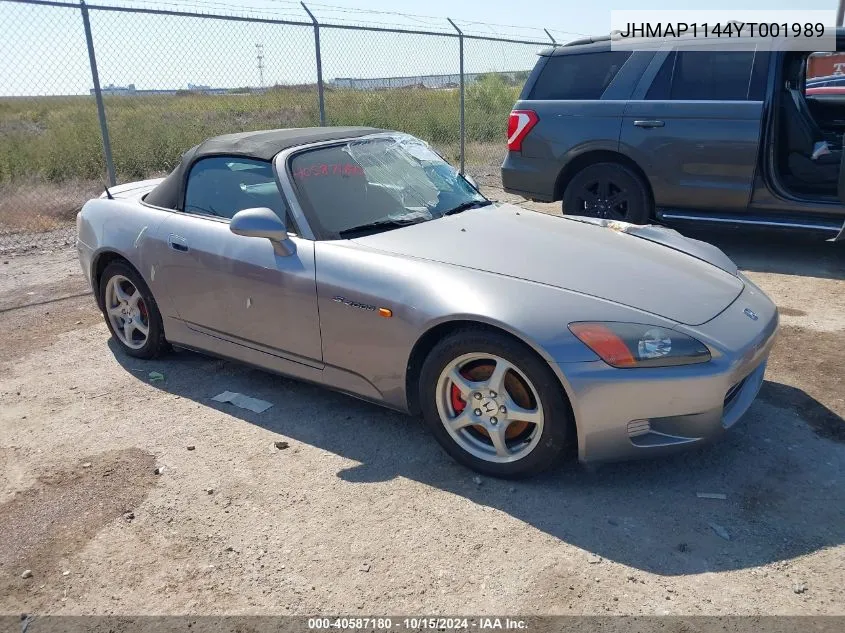 2000 Honda S2000 VIN: JHMAP1144YT001989 Lot: 40587180