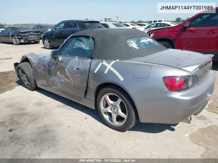 2000 Honda S2000 VIN: JHMAP1144YT001989 Lot: 40587180