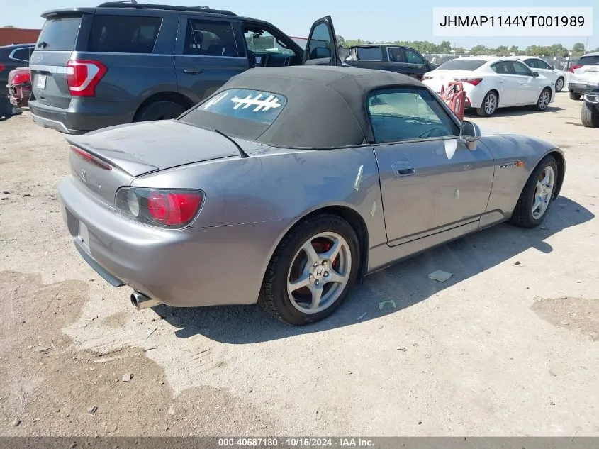 2000 Honda S2000 VIN: JHMAP1144YT001989 Lot: 40587180