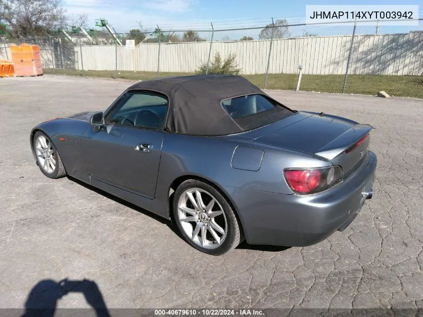 2000 Honda S2000 VIN: JHMAP114XYT003942 Lot: 40679610