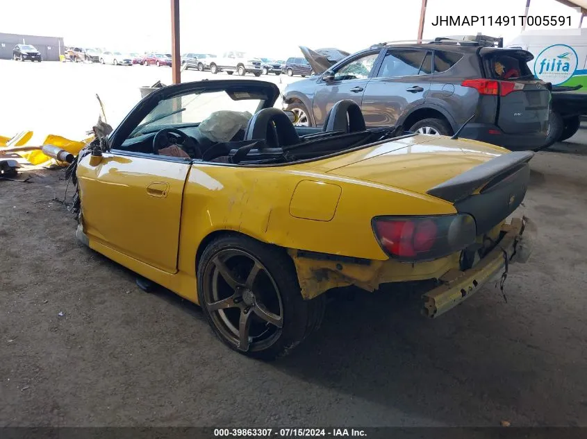 2001 Honda S2000 VIN: JHMAP11491T005591 Lot: 39863307