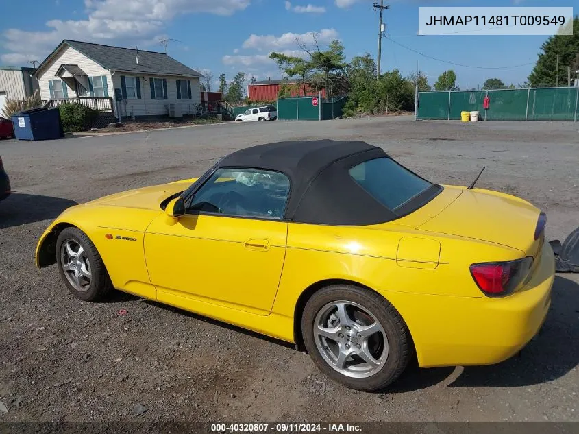 2001 Honda S2000 VIN: JHMAP11481T009549 Lot: 40320807