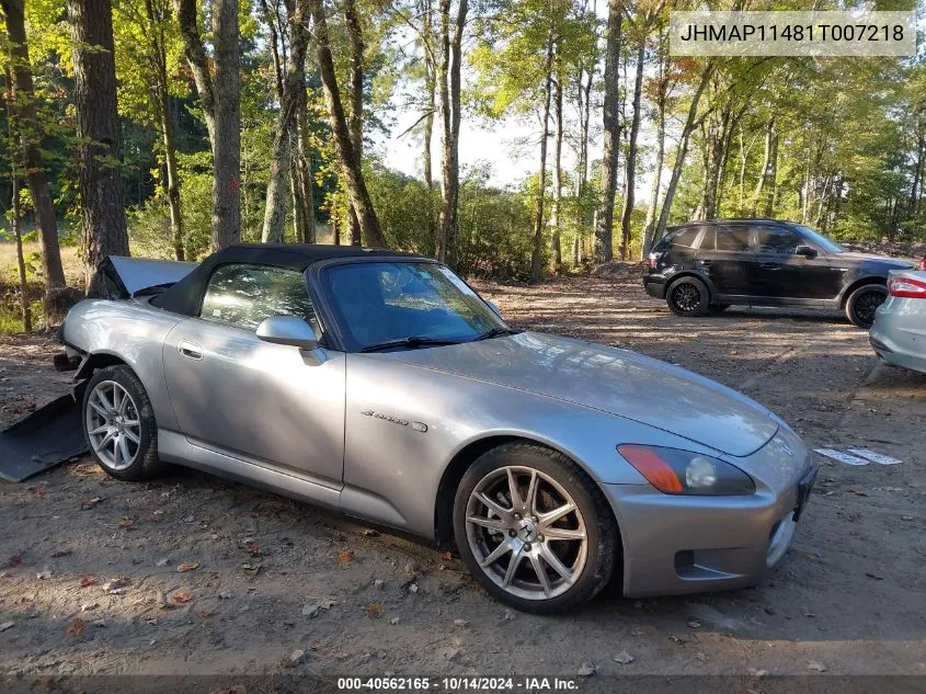 2001 Honda S2000 VIN: JHMAP11481T007218 Lot: 40562165