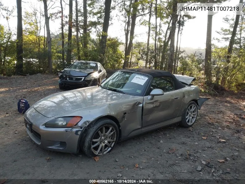 2001 Honda S2000 VIN: JHMAP11481T007218 Lot: 40562165