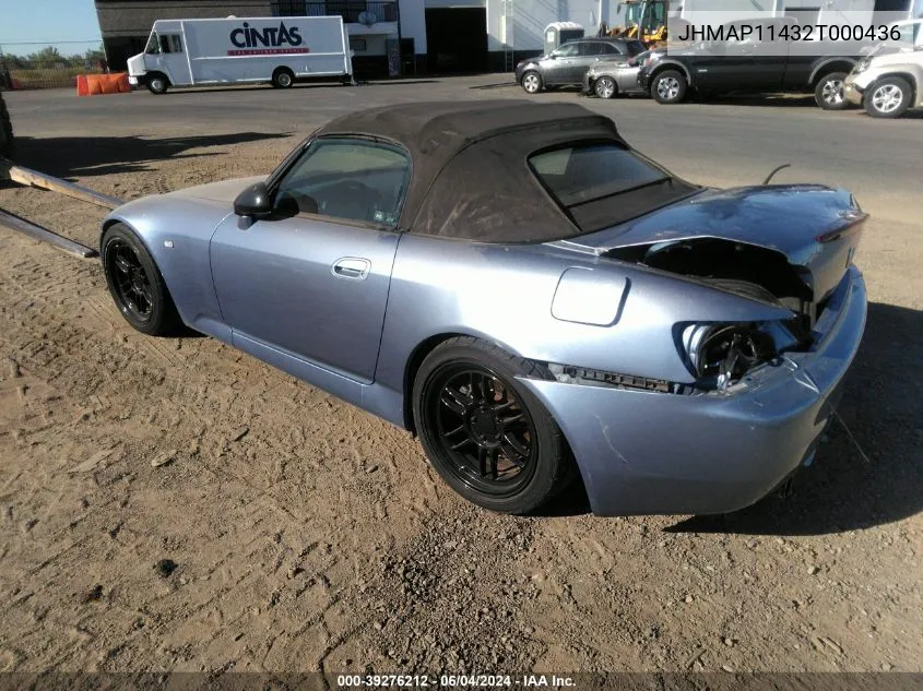 2002 Honda S2000 VIN: JHMAP11432T000436 Lot: 39276212