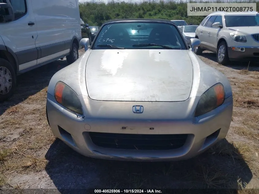 2002 Honda S2000 VIN: JHMAP114X2T008775 Lot: 40525906