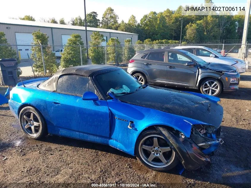 2002 Honda S2000 VIN: JHMAP11402T006114 Lot: 40561917