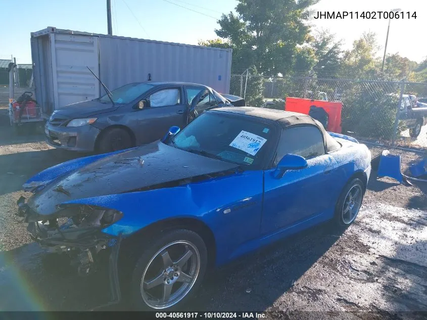 2002 Honda S2000 VIN: JHMAP11402T006114 Lot: 40561917