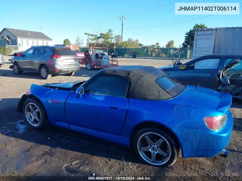 2002 Honda S2000 VIN: JHMAP11402T006114 Lot: 40561917