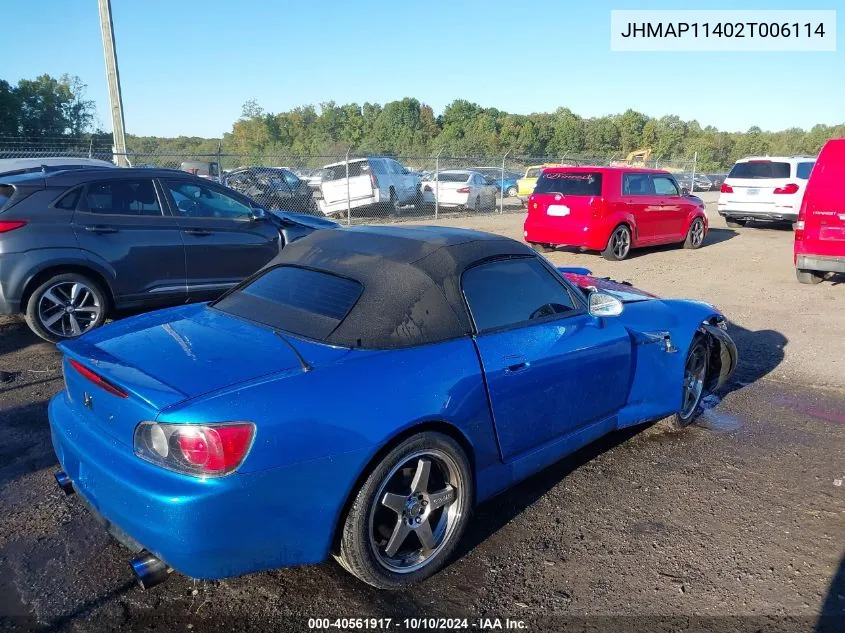 2002 Honda S2000 VIN: JHMAP11402T006114 Lot: 40561917