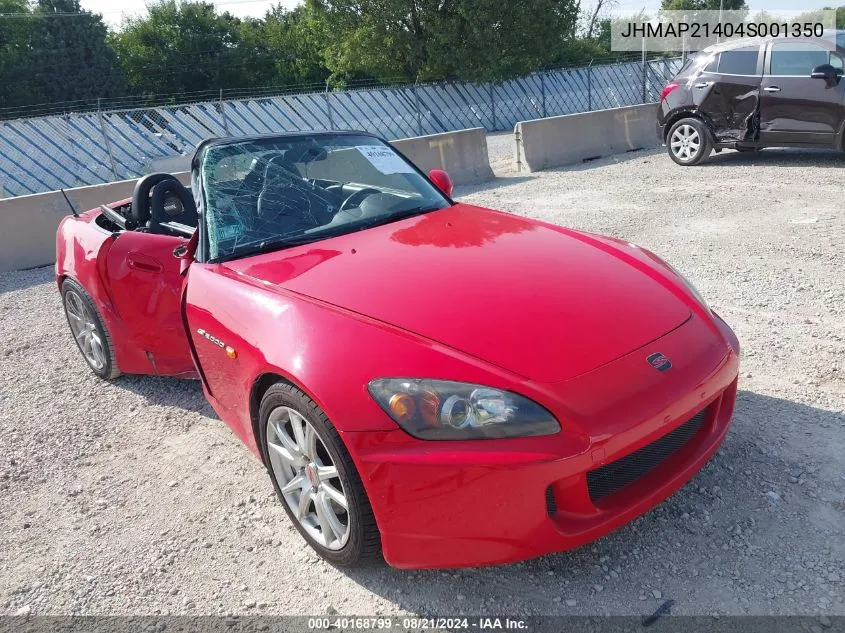 2004 Honda S2000 VIN: JHMAP21404S001350 Lot: 40168799