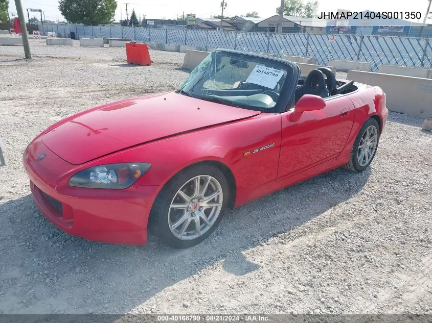 2004 Honda S2000 VIN: JHMAP21404S001350 Lot: 40168799