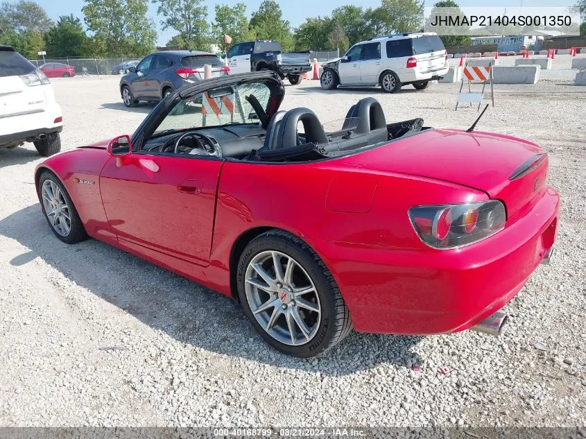 2004 Honda S2000 VIN: JHMAP21404S001350 Lot: 40168799