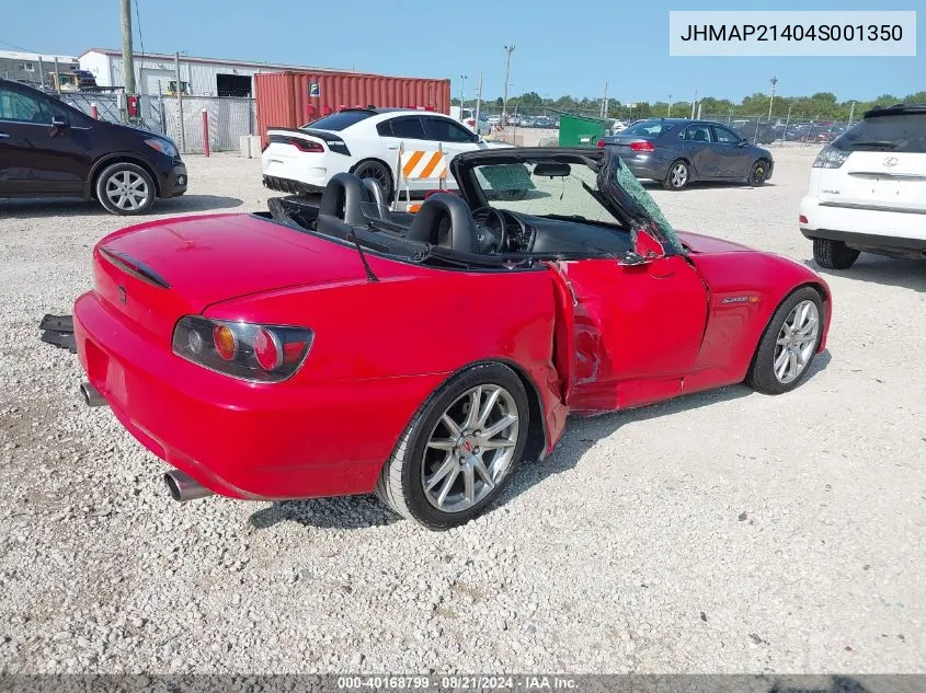 2004 Honda S2000 VIN: JHMAP21404S001350 Lot: 40168799