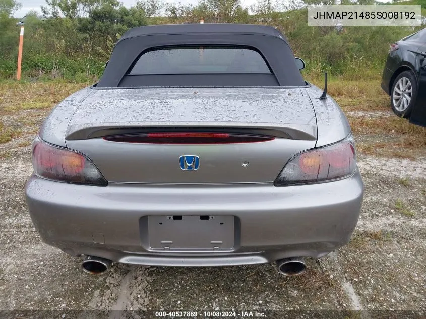 2005 Honda S2000 VIN: JHMAP21485S008192 Lot: 40537889