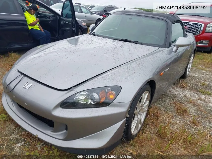 2005 Honda S2000 VIN: JHMAP21485S008192 Lot: 40537889