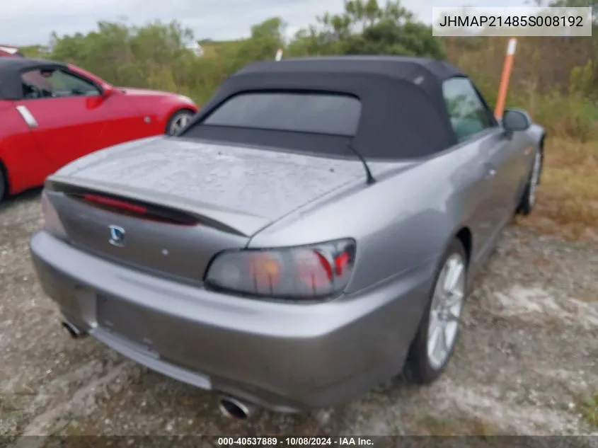 2005 Honda S2000 VIN: JHMAP21485S008192 Lot: 40537889