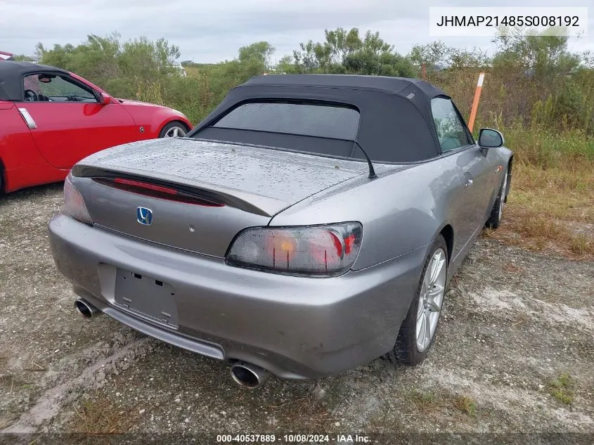 2005 Honda S2000 VIN: JHMAP21485S008192 Lot: 40537889