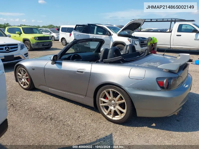 2006 Honda S2000 VIN: JHMAP21486S002149 Lot: 40500532