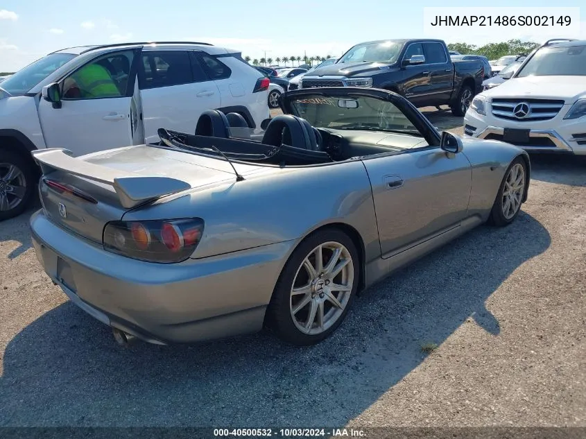 2006 Honda S2000 VIN: JHMAP21486S002149 Lot: 40500532