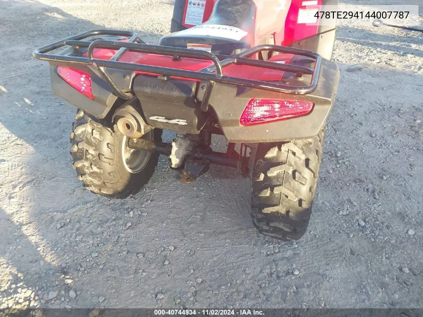 2004 Honda Trx400 VIN: 478TE294144007787 Lot: 40744934