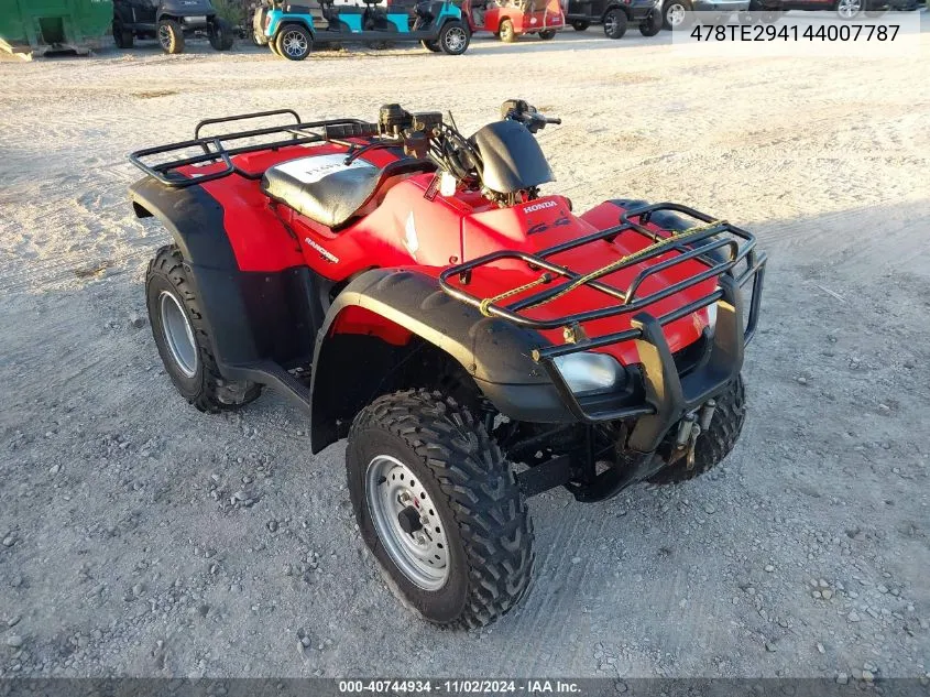 2004 Honda Trx400 VIN: 478TE294144007787 Lot: 40744934