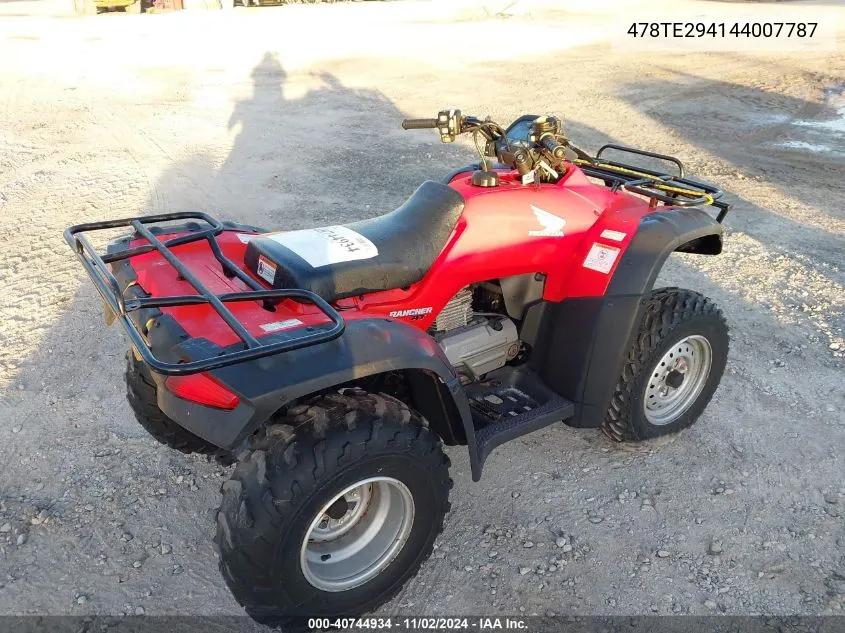 2004 Honda Trx400 VIN: 478TE294144007787 Lot: 40744934