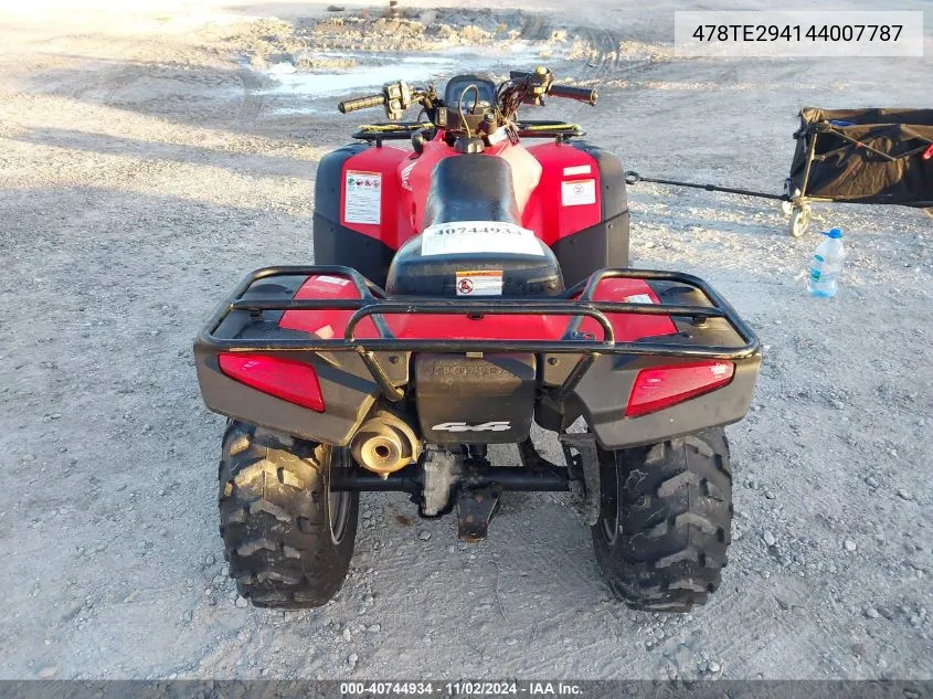 2004 Honda Trx400 VIN: 478TE294144007787 Lot: 40744934