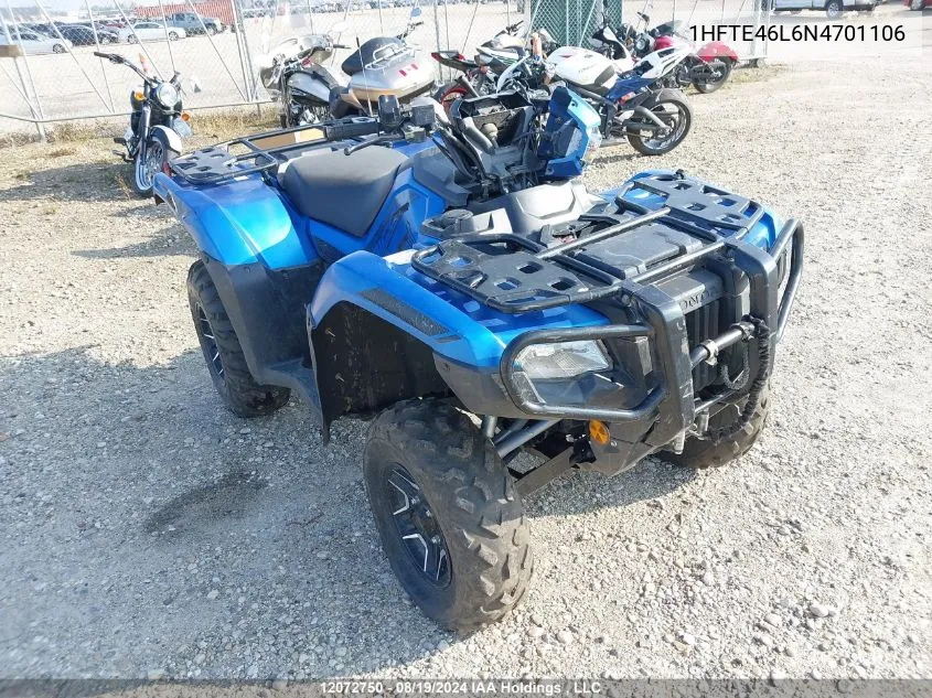 2022 Honda Trx520 Fa VIN: 1HFTE46L6N4701106 Lot: 12072750