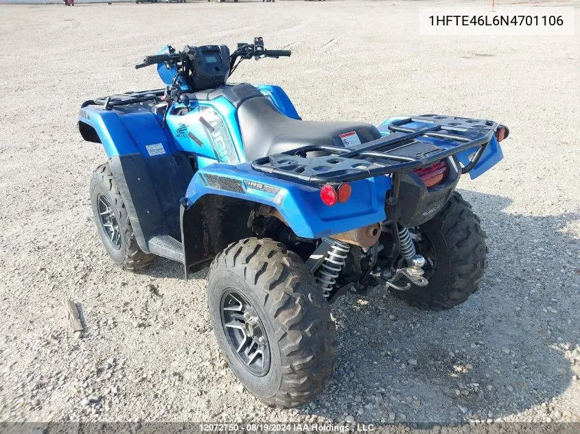 2022 Honda Trx520 Fa VIN: 1HFTE46L6N4701106 Lot: 12072750