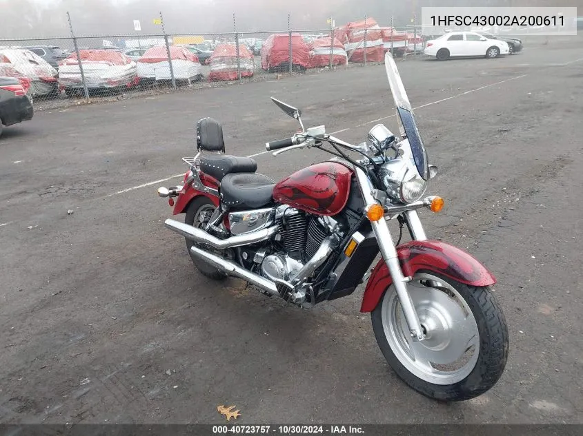 2002 Honda Vt1100 C2 VIN: 1HFSC43002A200611 Lot: 40723757