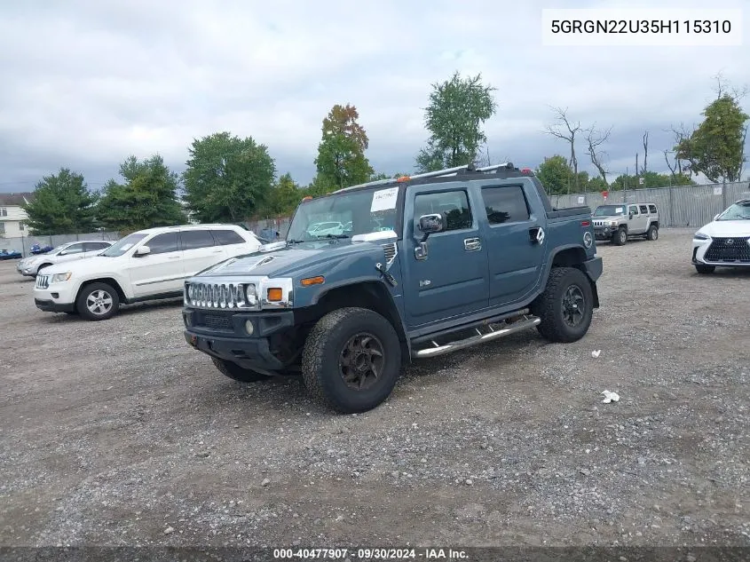 2005 Hummer H2 Sut VIN: 5GRGN22U35H115310 Lot: 40477907