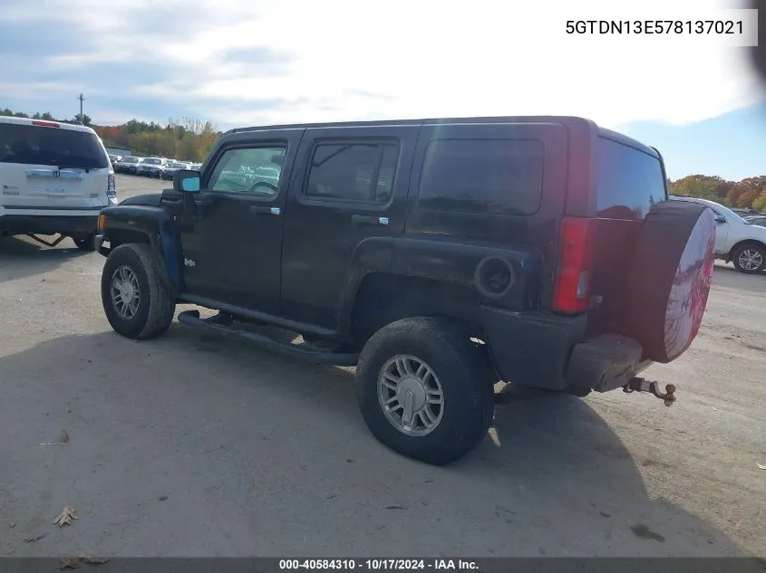 2007 Hummer H3 Suv VIN: 5GTDN13E578137021 Lot: 40584310